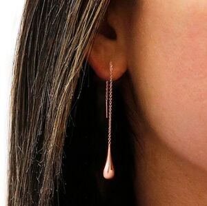 Rose Gold Threader Teardrop Pierced Earrings NWT